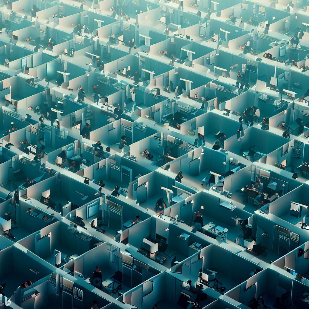 Cubículos de escritórios criados pelo Bing Image Creator